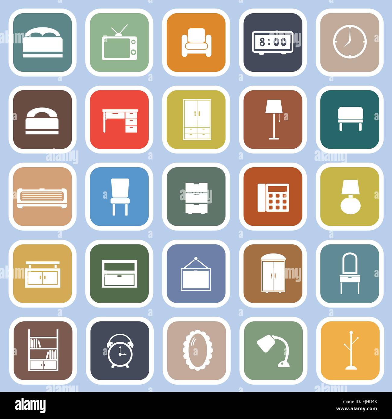 Bedroom flat icons on blue background, stock vector Stock Vector Image ...