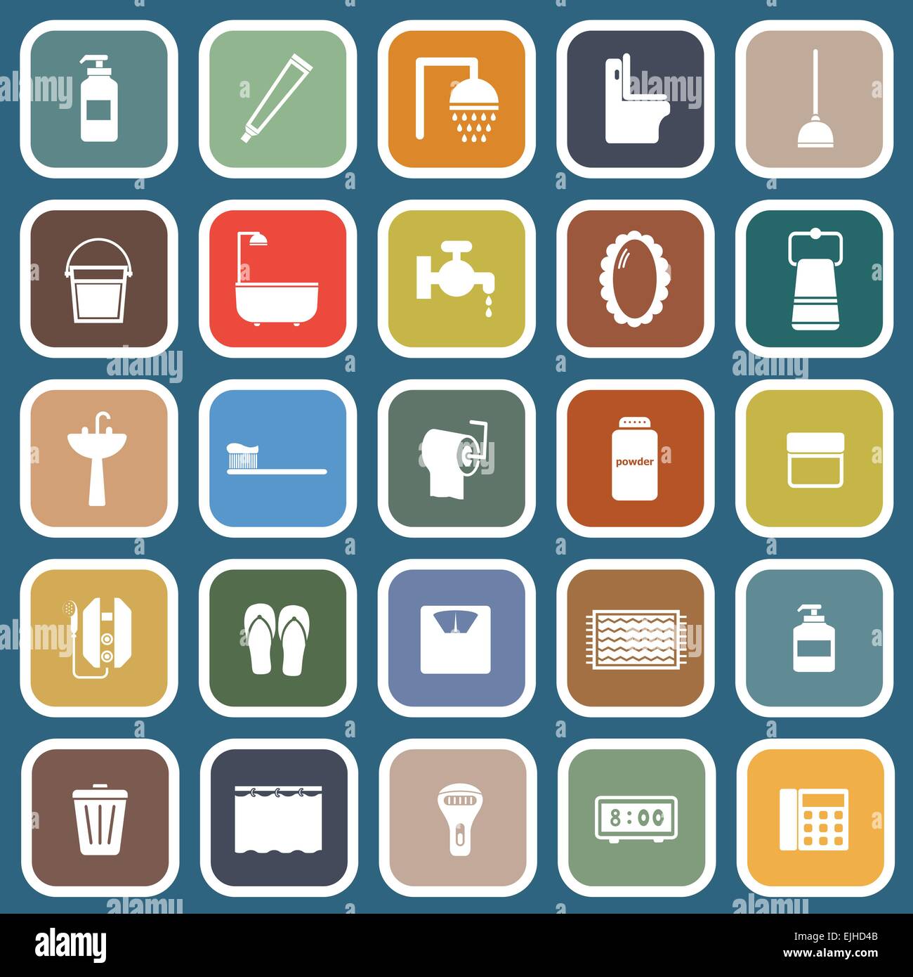 Bathroom flat icons on blue background, stock vector Stock Vector Image ...