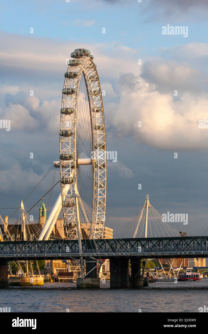 London Eye from the river in evening light, London, England Stock Photo