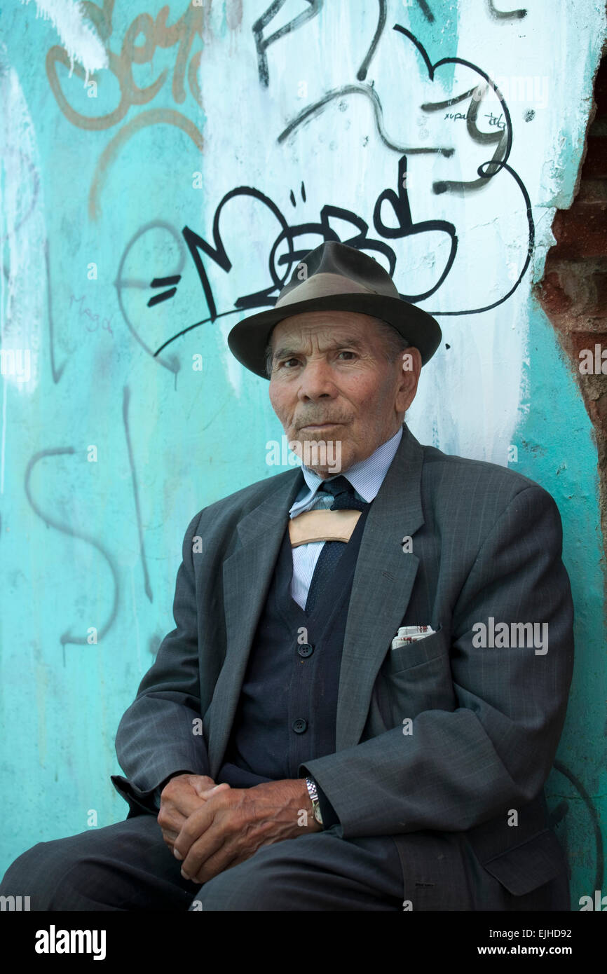 Portrait of older man, long-term resident of Valparaiso, Chile Stock Photo