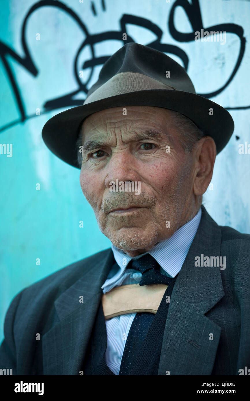 Portrait of older man, long-term resident of Valparaiso, Chile Stock Photo