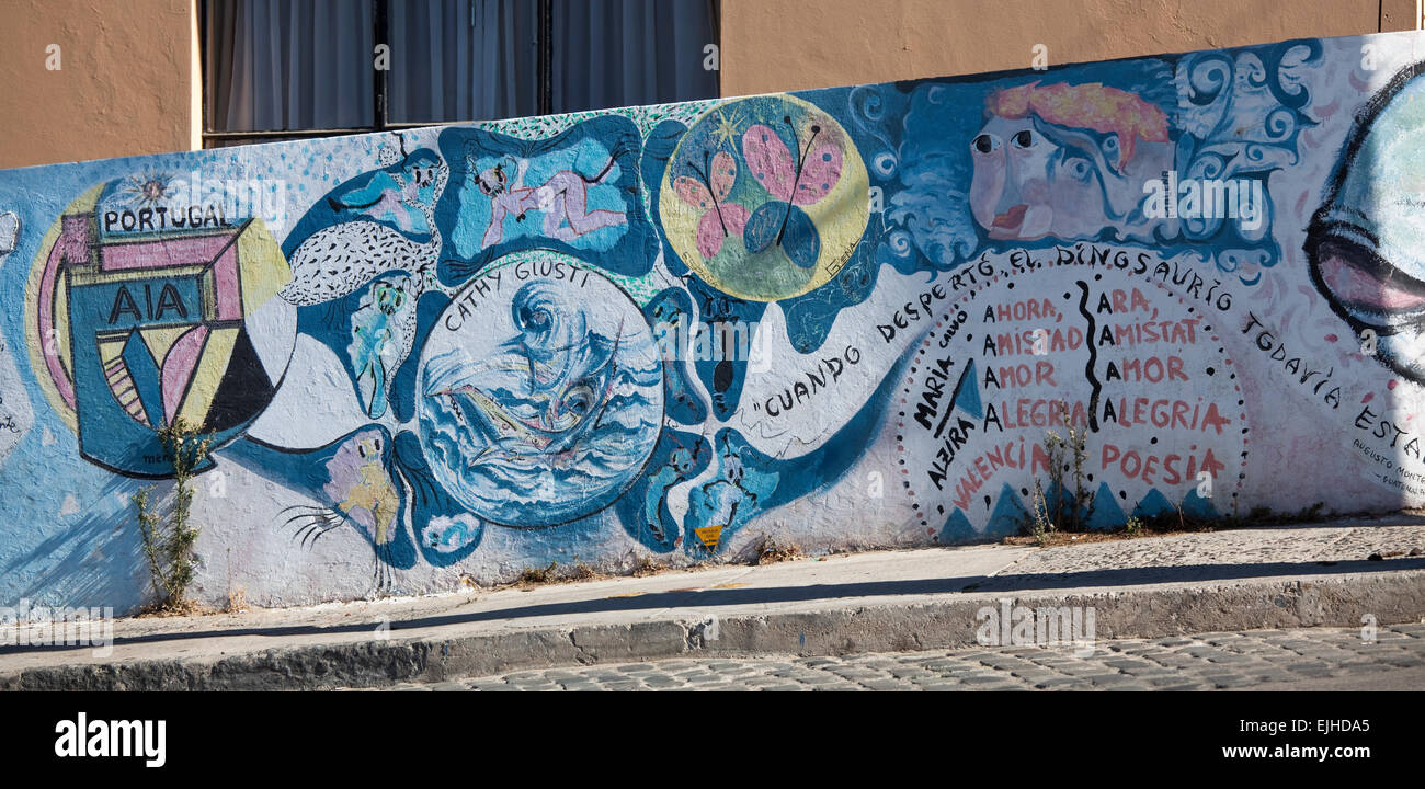 Decorative graffiti and wall art in Valparaiso, Chile Stock Photo