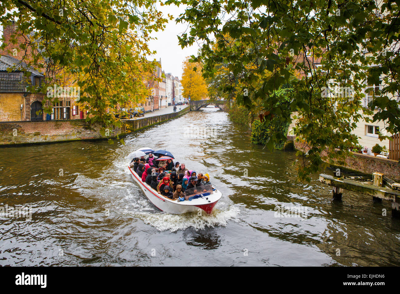 Canal boat tour in Bruges, Belgium Stock Photo