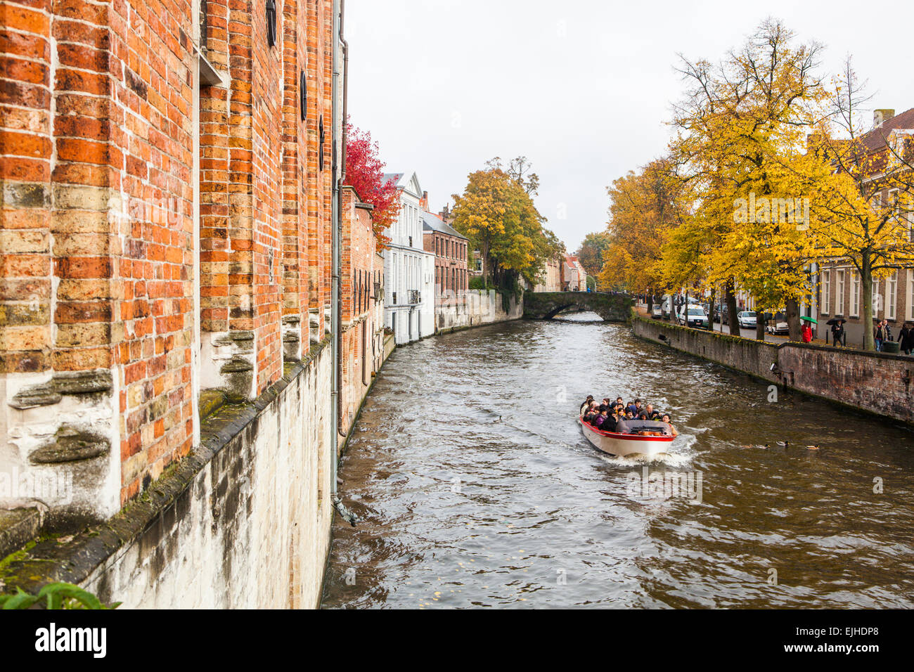 Canal boat tour in Bruges, Belgium Stock Photo