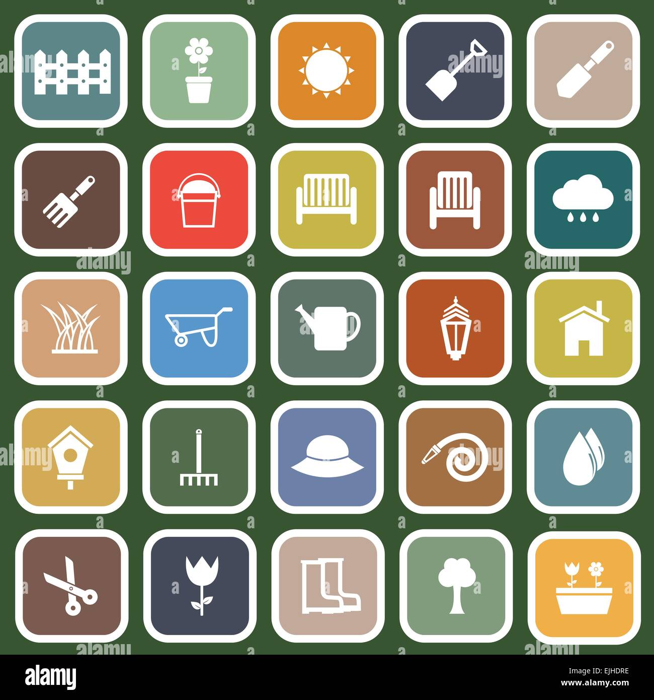 Gardening flat icons on green background, stock vector Stock Vector ...