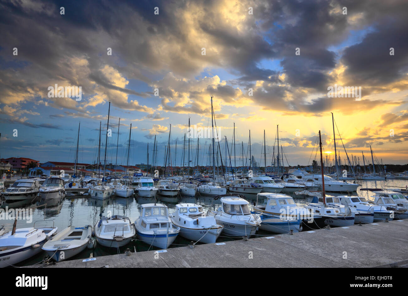 Yachts at sunset, Vodice marina, Croatia Stock Photo