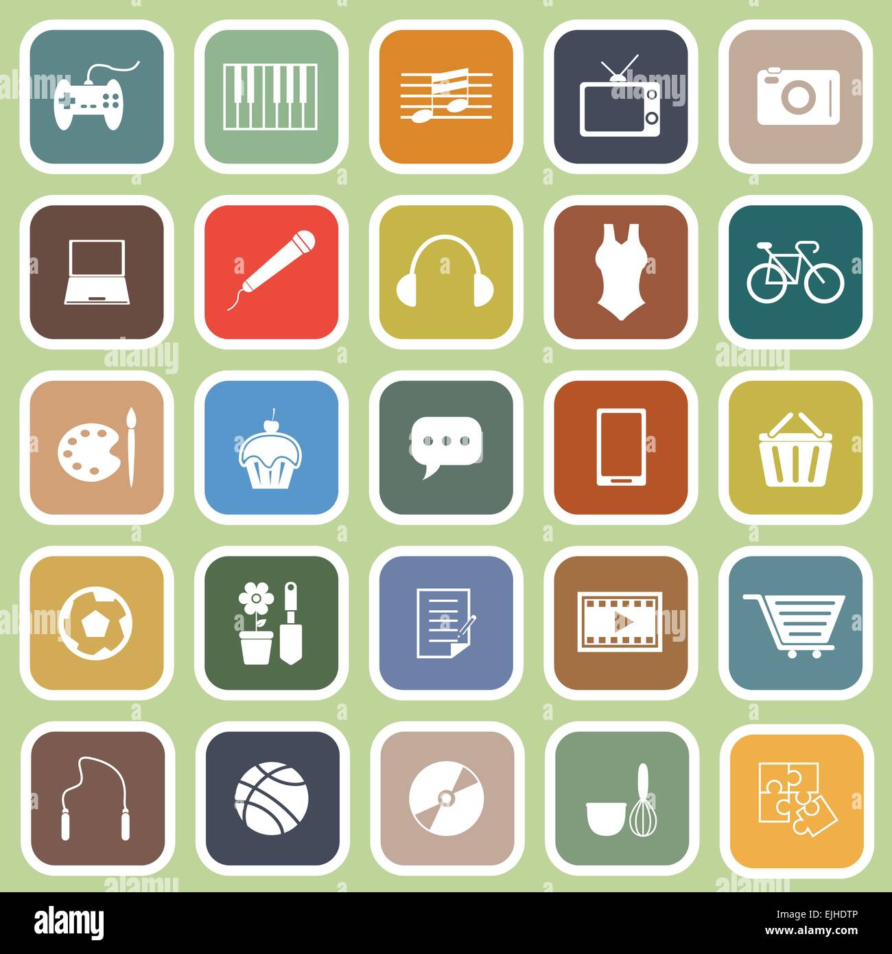 Hobby flat icons on green background, stock vector Stock Vector Image ...