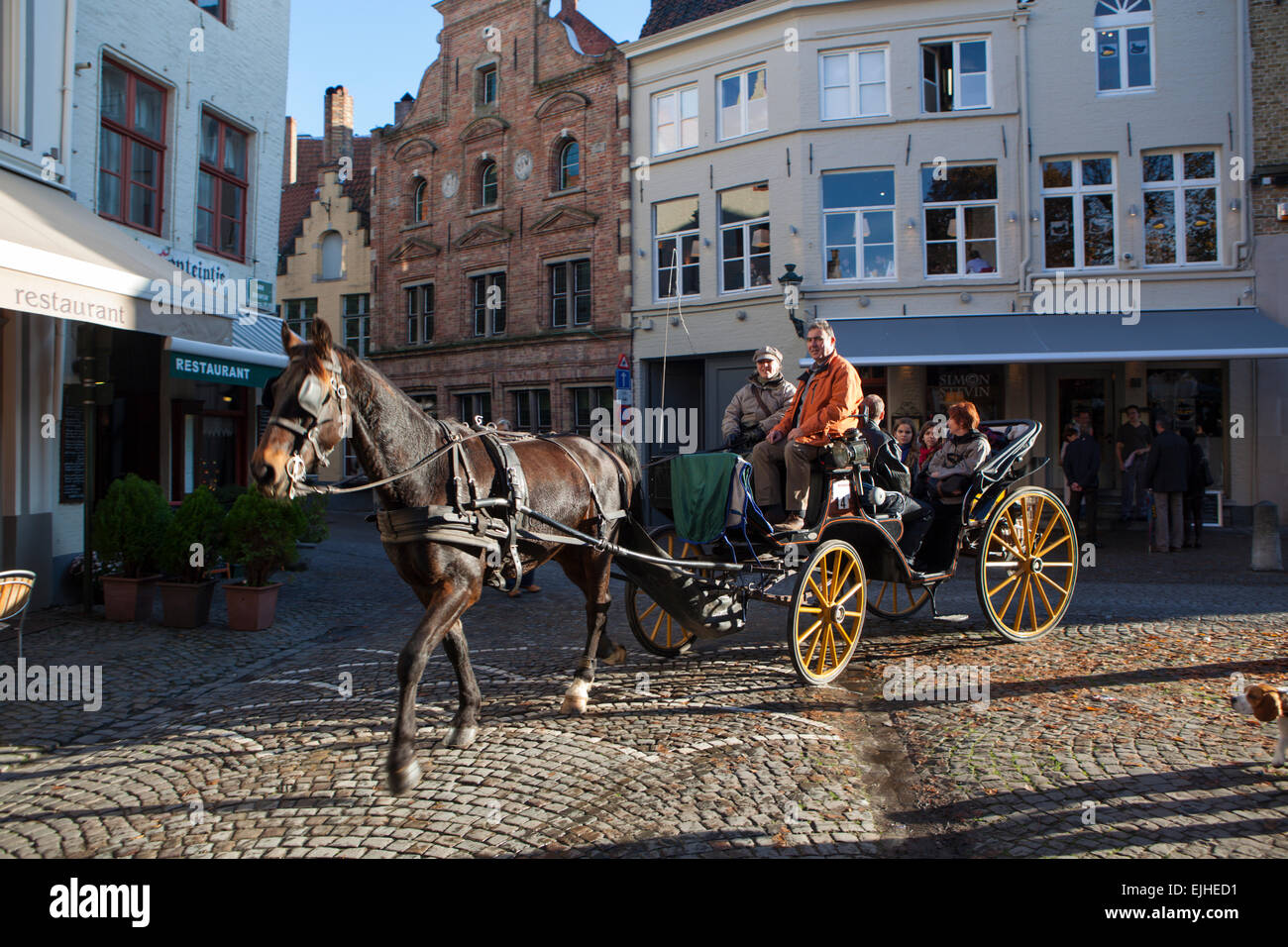 Horse and carriage tour of Bruges, Belgium historic district Stock Photo