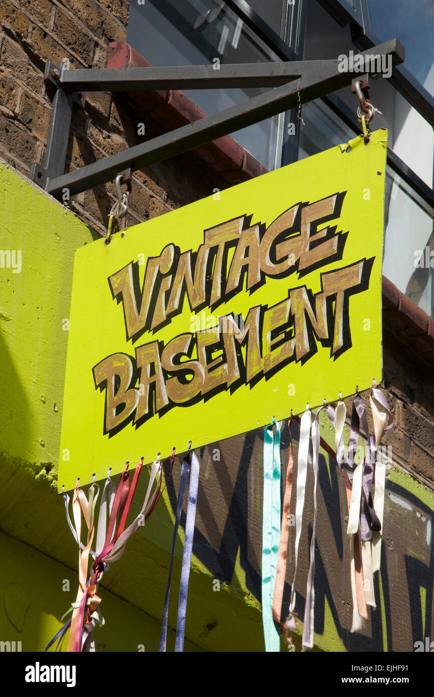 Vintage Basement Shop Sign, Cheshire Street, London, England, UK Stock ...