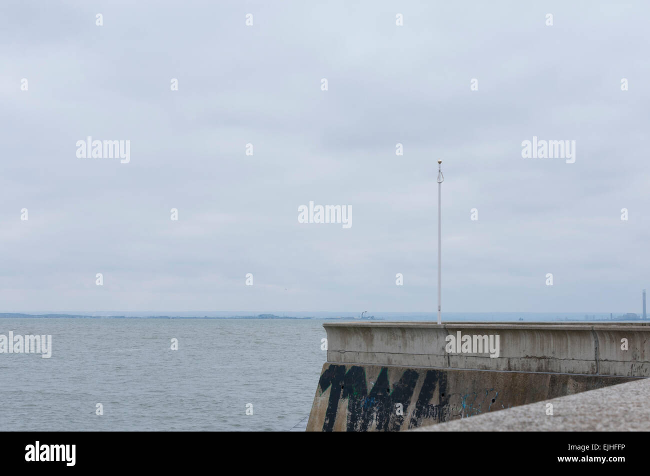The sea defences at Gunners Park, Shoeburyness, Essex at high tide