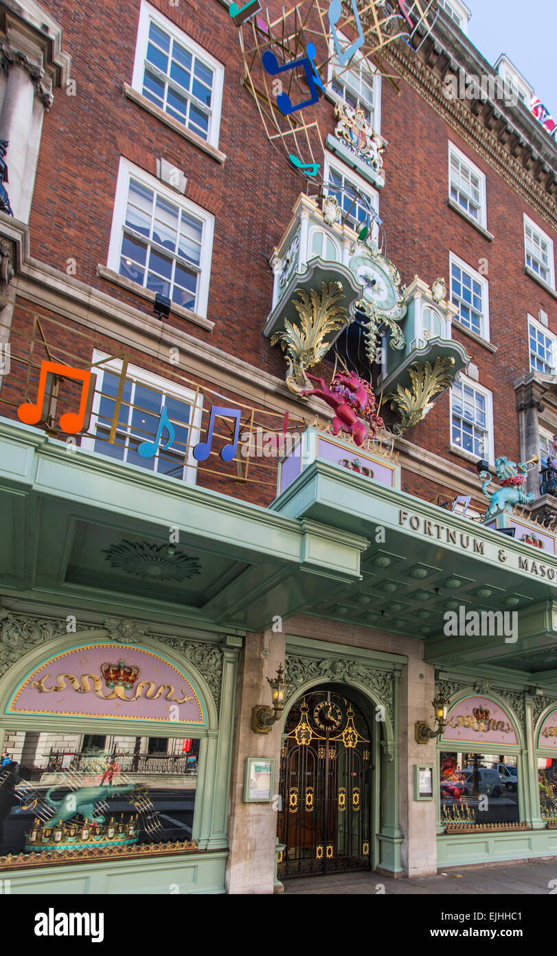 Fortnum and Mason storefront decorated, London, England, decorated for