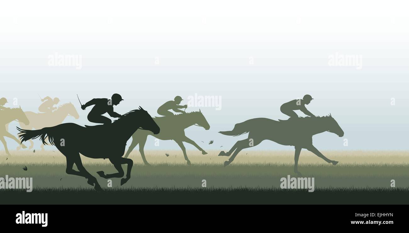 EPS8 editable vector cutout illustration of a horse race with all horses and riders as separate objects Stock Vector