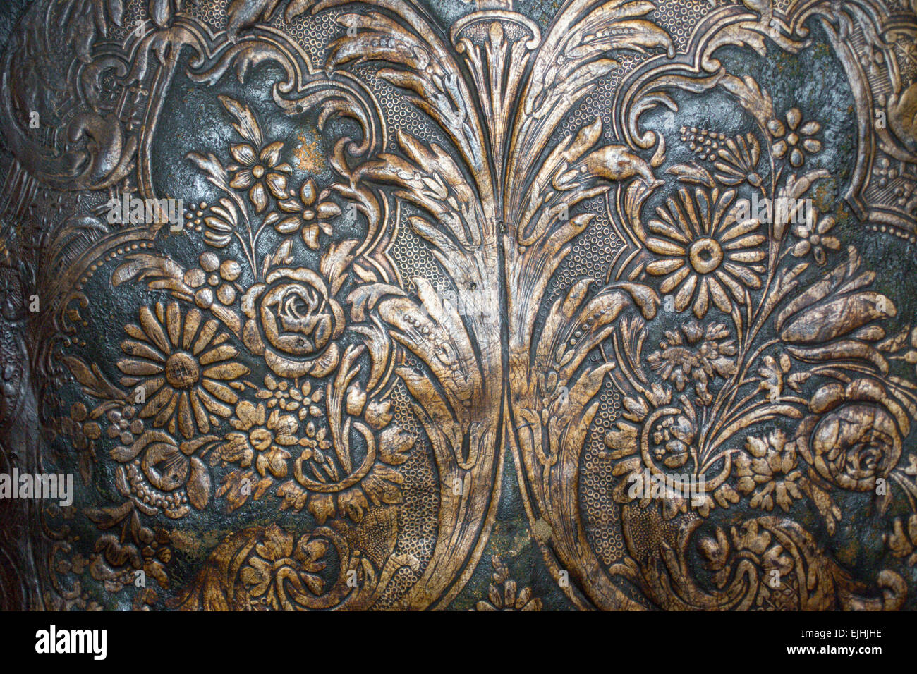 Leather paneling, Plantin-Moretus Museum, Antwerp, Belgium Stock Photo