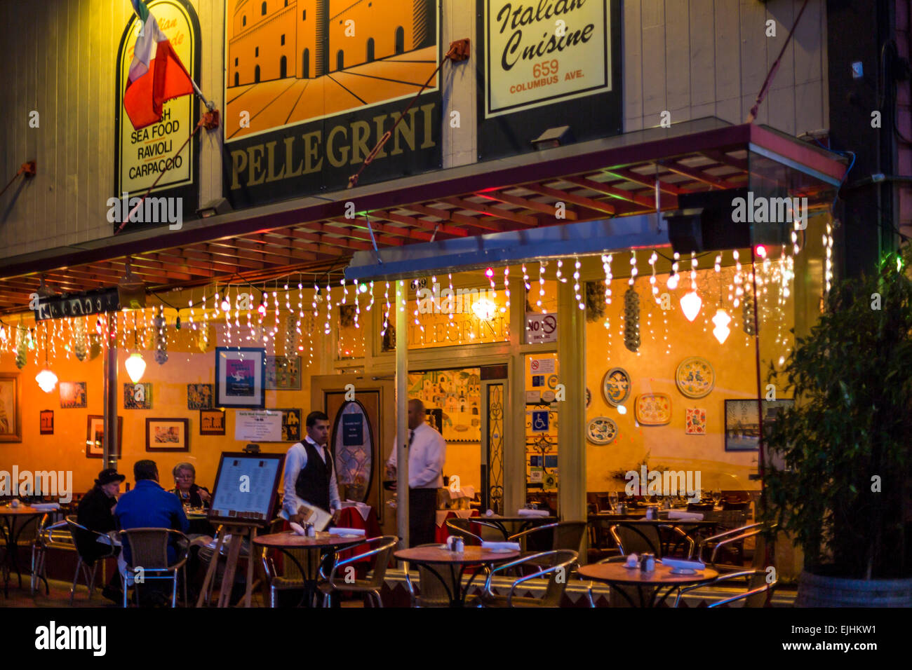 Pellegrini's Italian restaurant in North Beach, San Francisco, California, USA at night Stock Photo