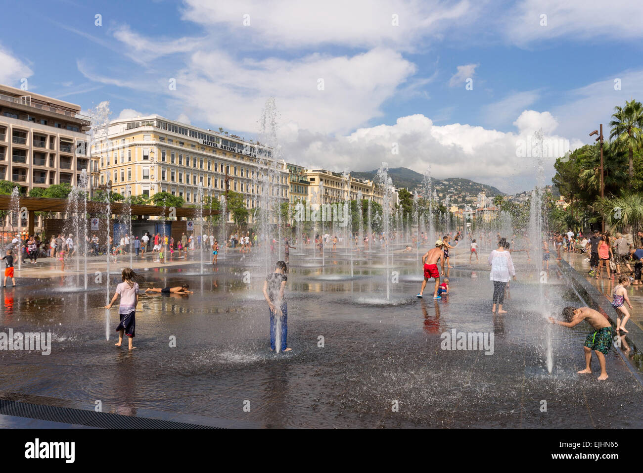 France, Cote d'Azur, Nice, water mirror in Massena square Stock Photo