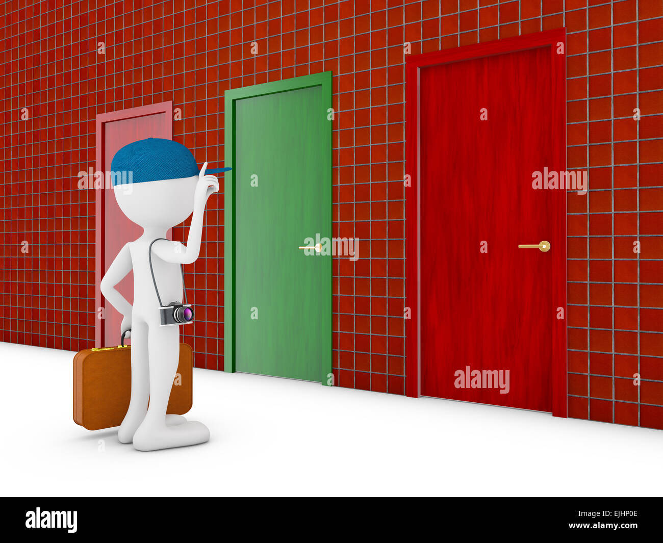 man with suitcase at the door 3d render Stock Photo Alamy