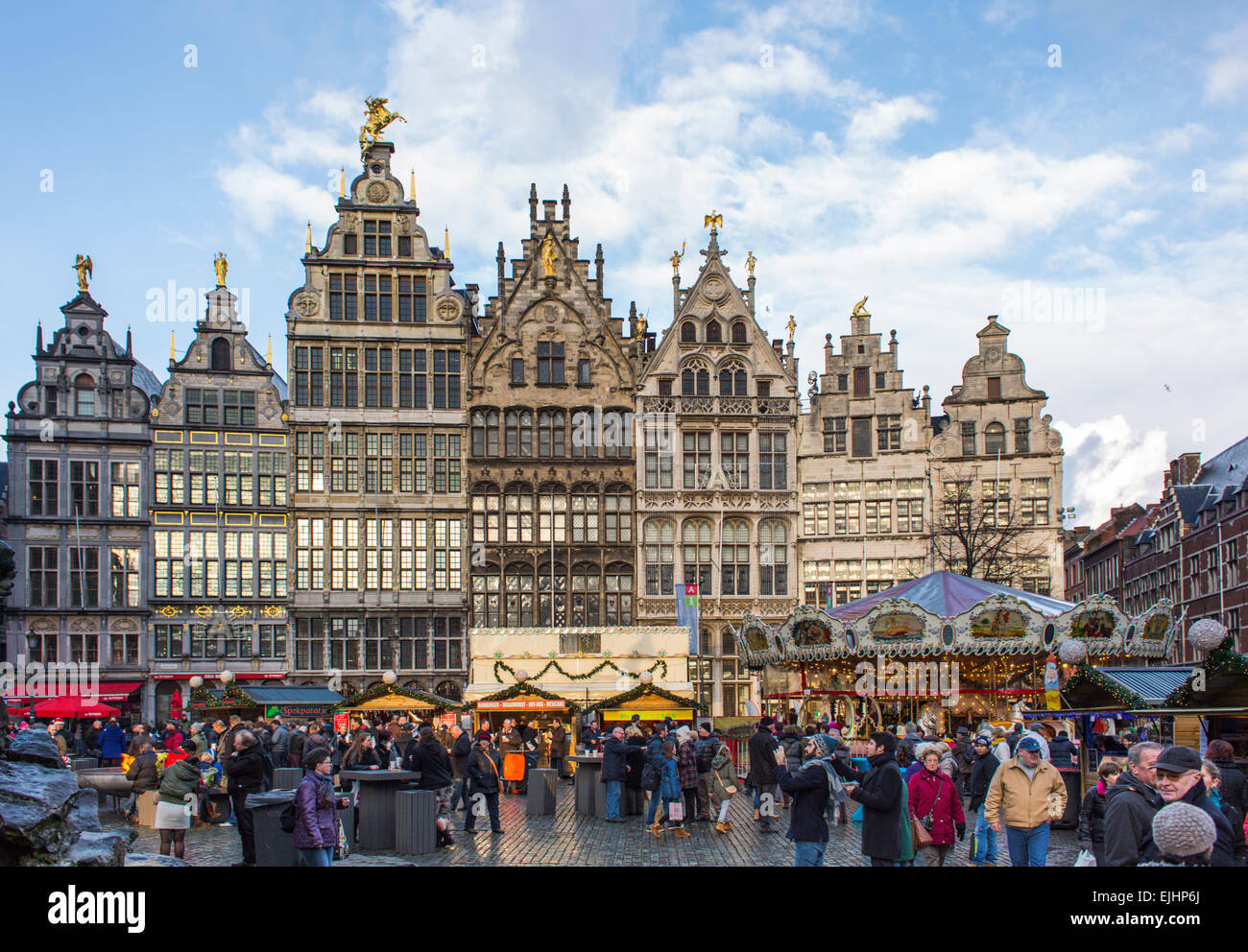 Carousel in Antwerp, Belgium, main square at Christmas Stock Photo