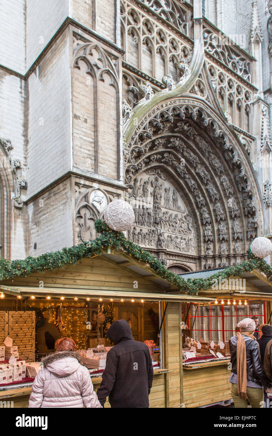 Christmas market in the main square, Antwerp, Belgium Stock Photo