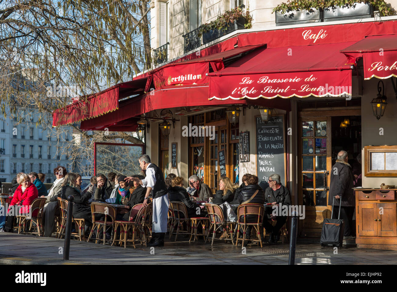 Outdoor cafe restaurant Brasserie de Ile Saint-Louis in Paris, France Stock Photo