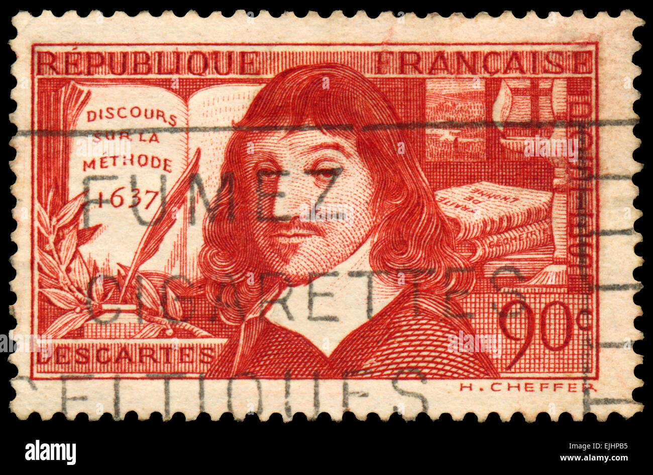 FRANCE - CIRCA 1937: Stamp printed in France shows an image of Rene Descartes, circa 1937. Stock Photo
