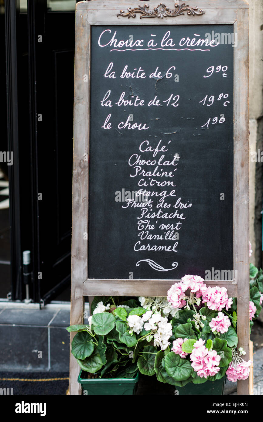 Odette pastry shop chalkboard menu, Paris, France Stock Photo Alamy
