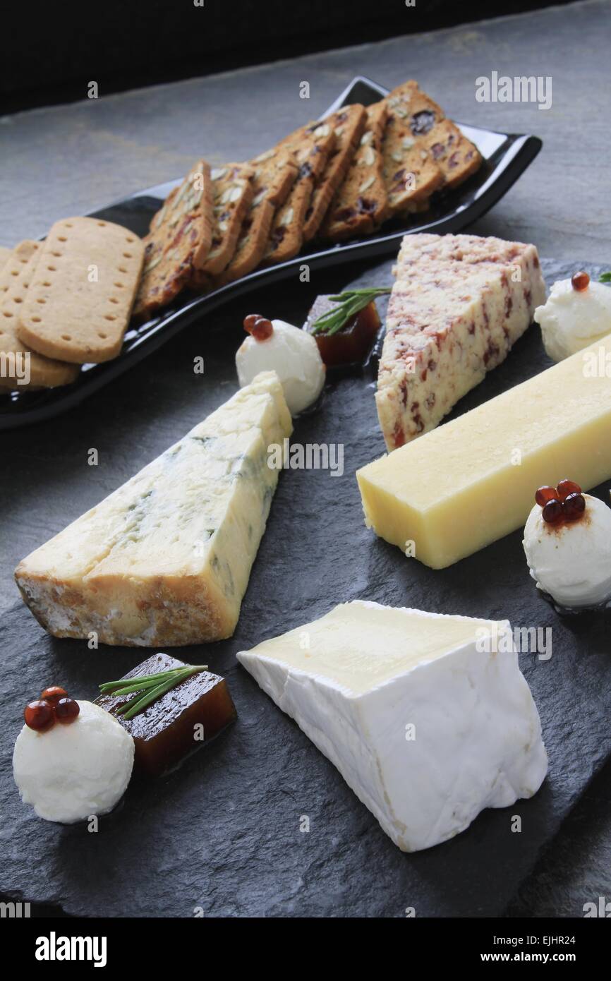 cheese selection platter board Stock Photo