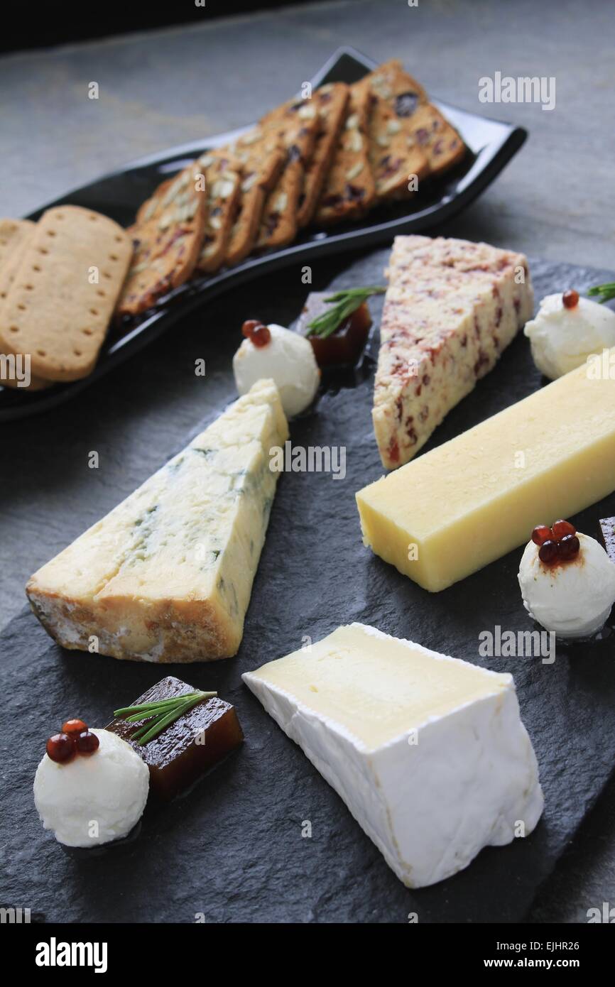 cheese selection platter board Stock Photo
