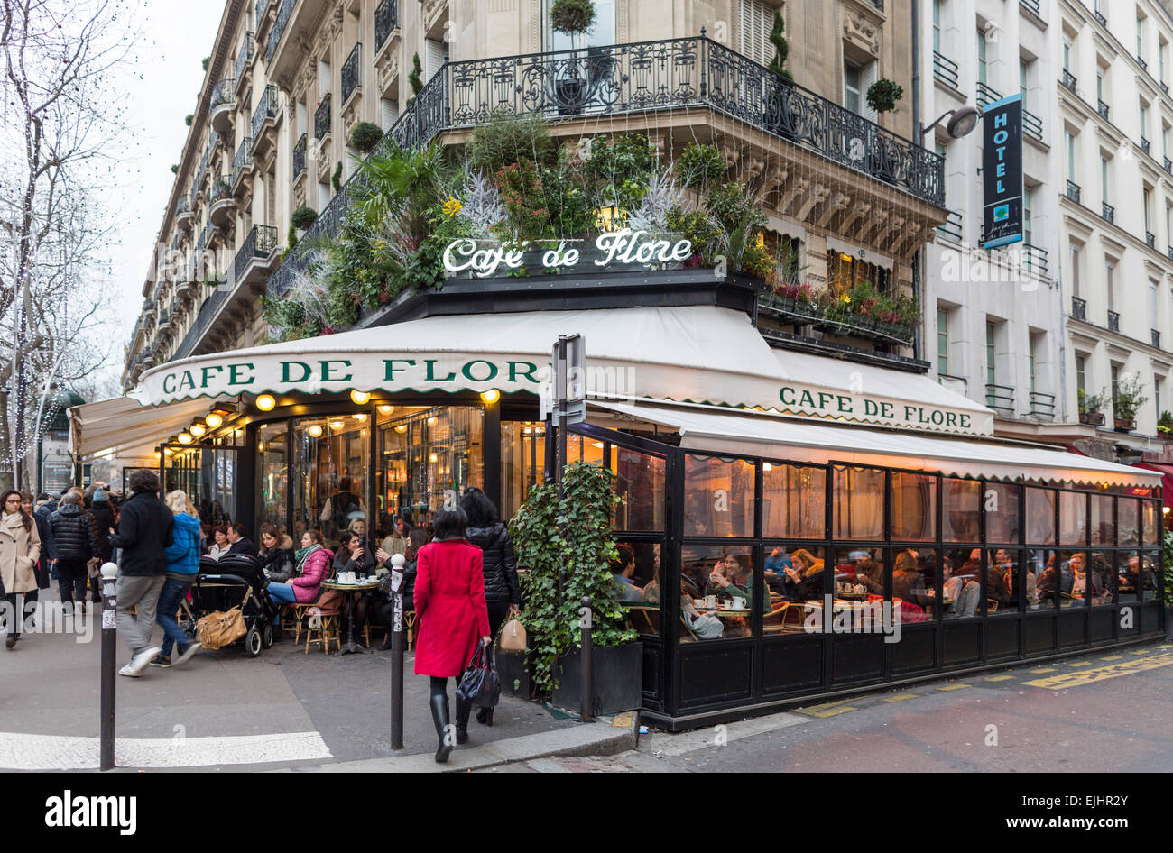 Cafe de Flore exterior, Paris, France Stock Photo
