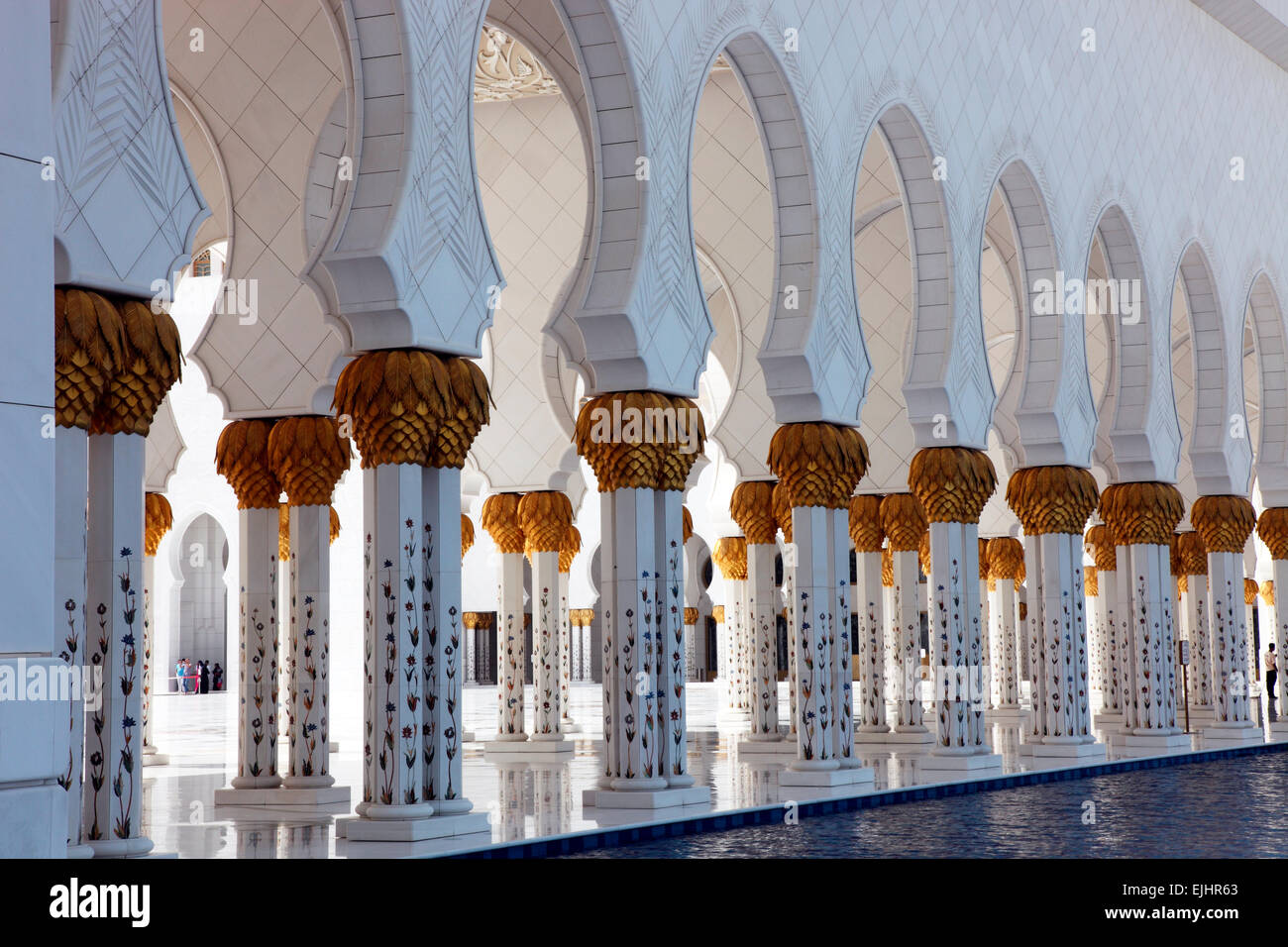 Pillars in the Grand Mosque in Abu Dhabi. Stock Photo