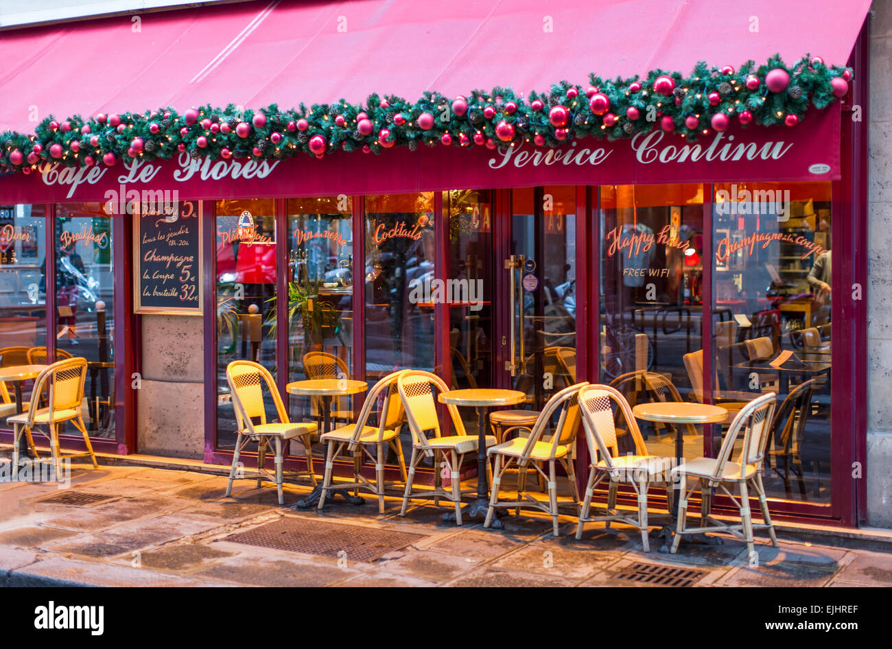 Outdoor cafe restaurant Cafe le Flores in Paris, France Stock Photo