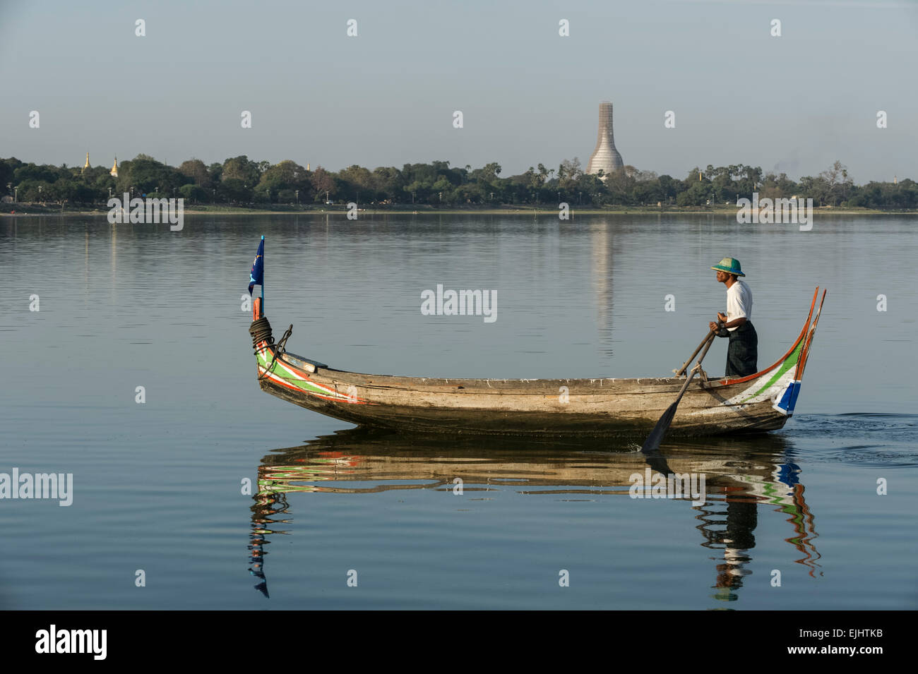 Mandalay lake at  U-Bein bridge Stock Photo