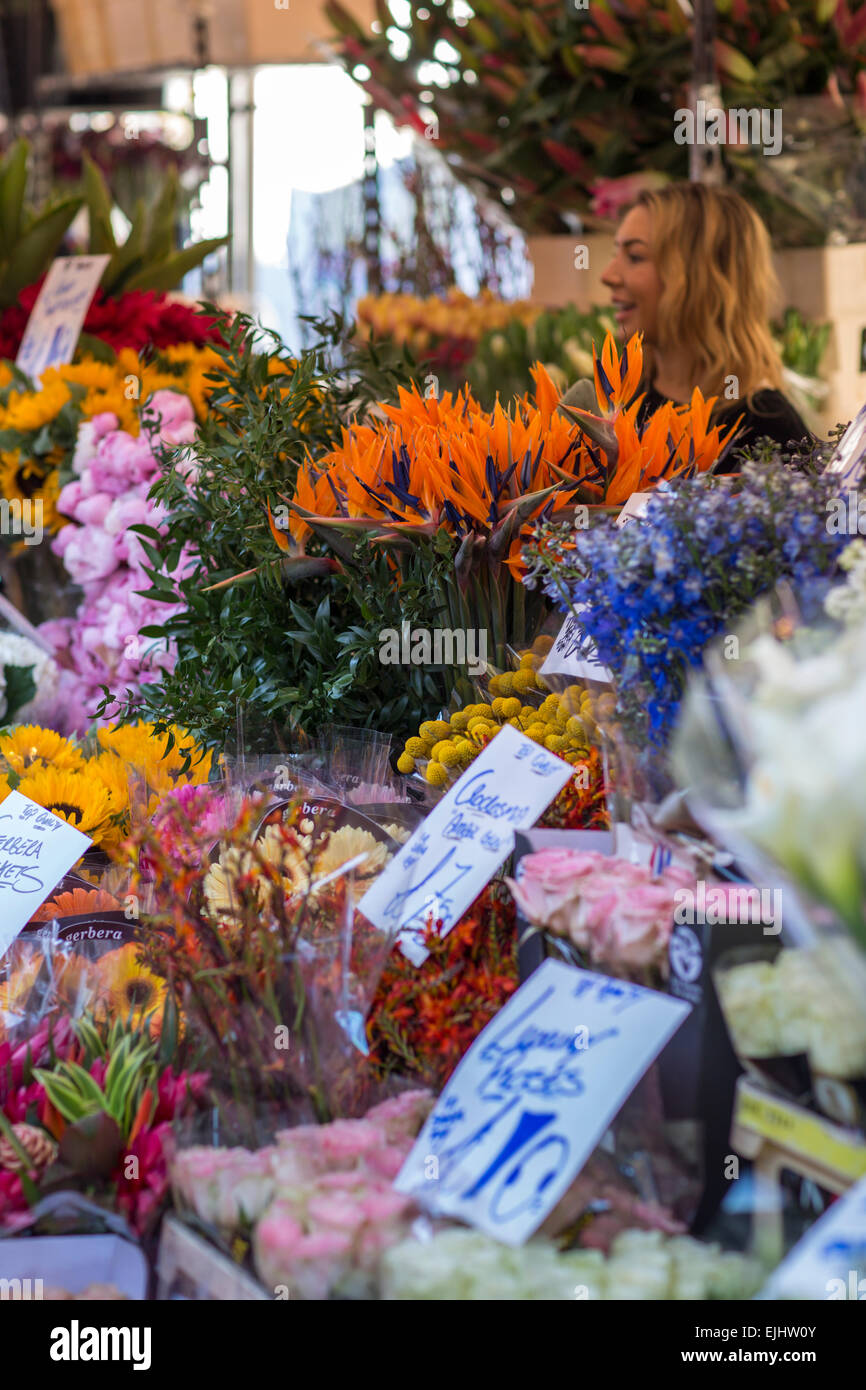 Stalls and flowers at Columbia Road Flower Market, London, England