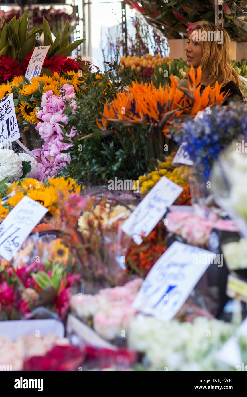 Stalls and flowers at Columbia Road Flower Market, London, England