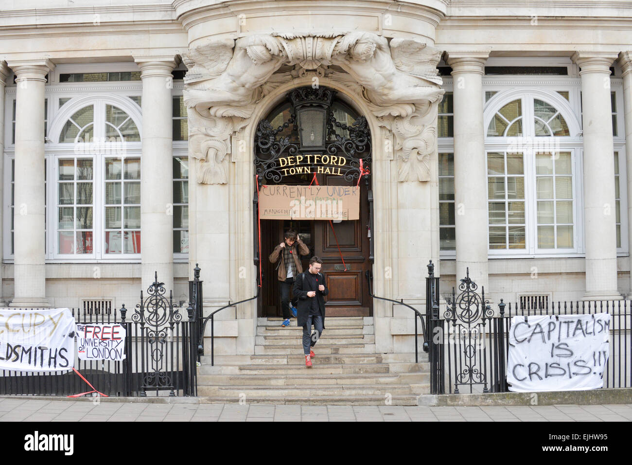 New Cross Gate, London, UK. 27th March 2015. Students are occupying Deptford Town Hall, the management building for Goldsmiths College. Part of the growing Occupy movement against cuts in education that began with the Occupy UAL at St Martins. Credit:  Matthew Chattle/Alamy Live News Stock Photo