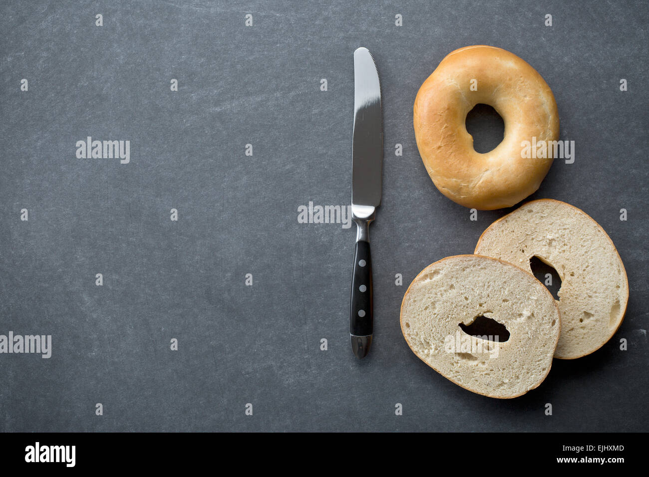 the tasty bagel on chalkboard Stock Photo