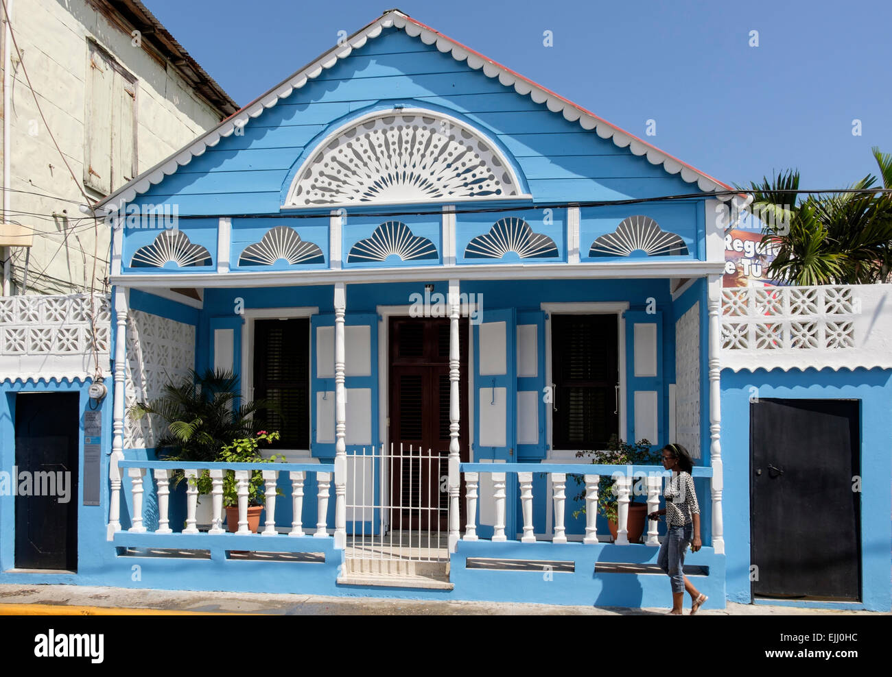 Dona Carmen Di Franco is oldest Colonial wooden house. Parque Central Puerto Plata, Dominican Republic, Caribbean Islands Stock Photo