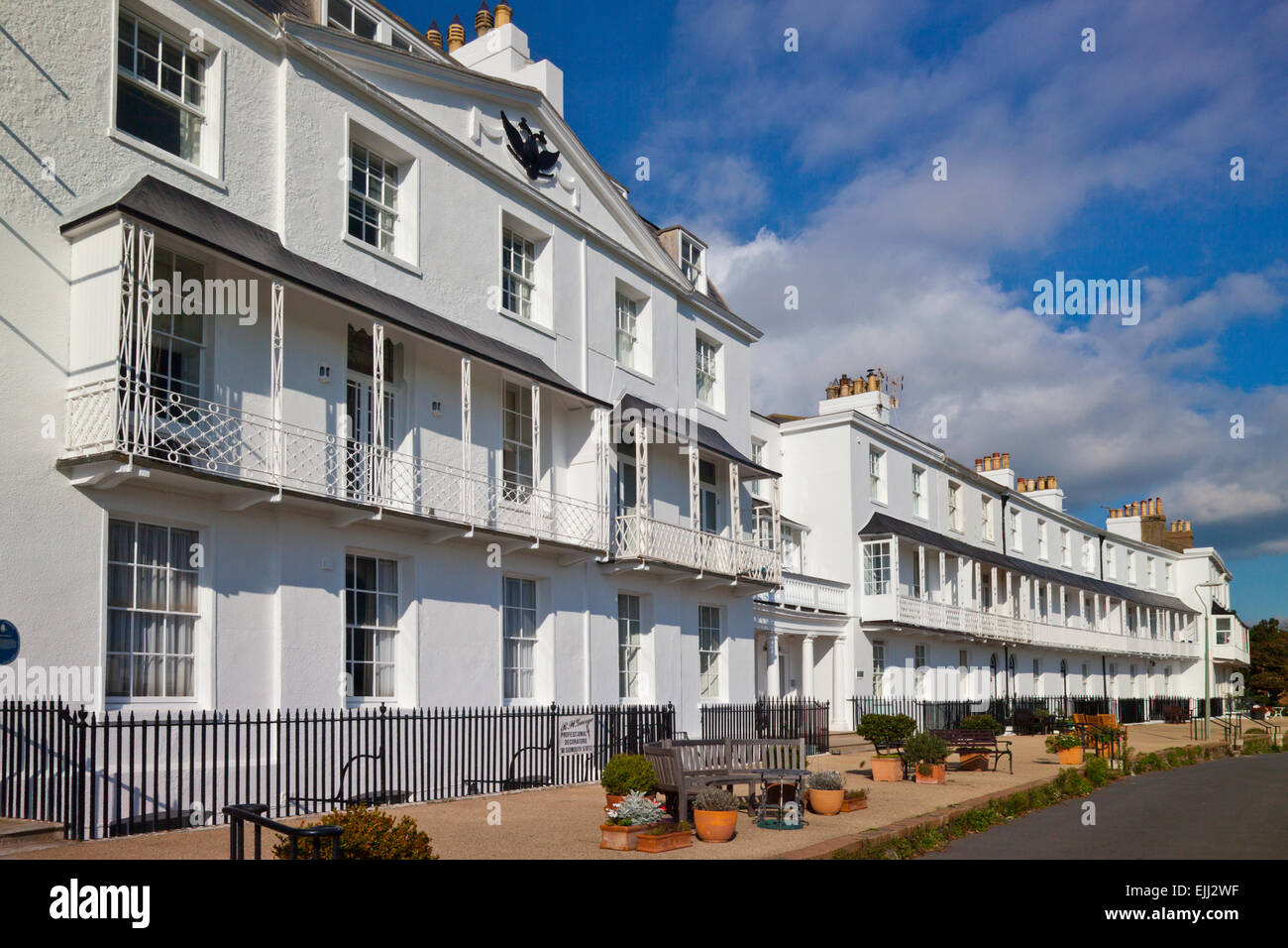 The elegant architecture and verandahs in Fortfield Terrace, Sidmouth