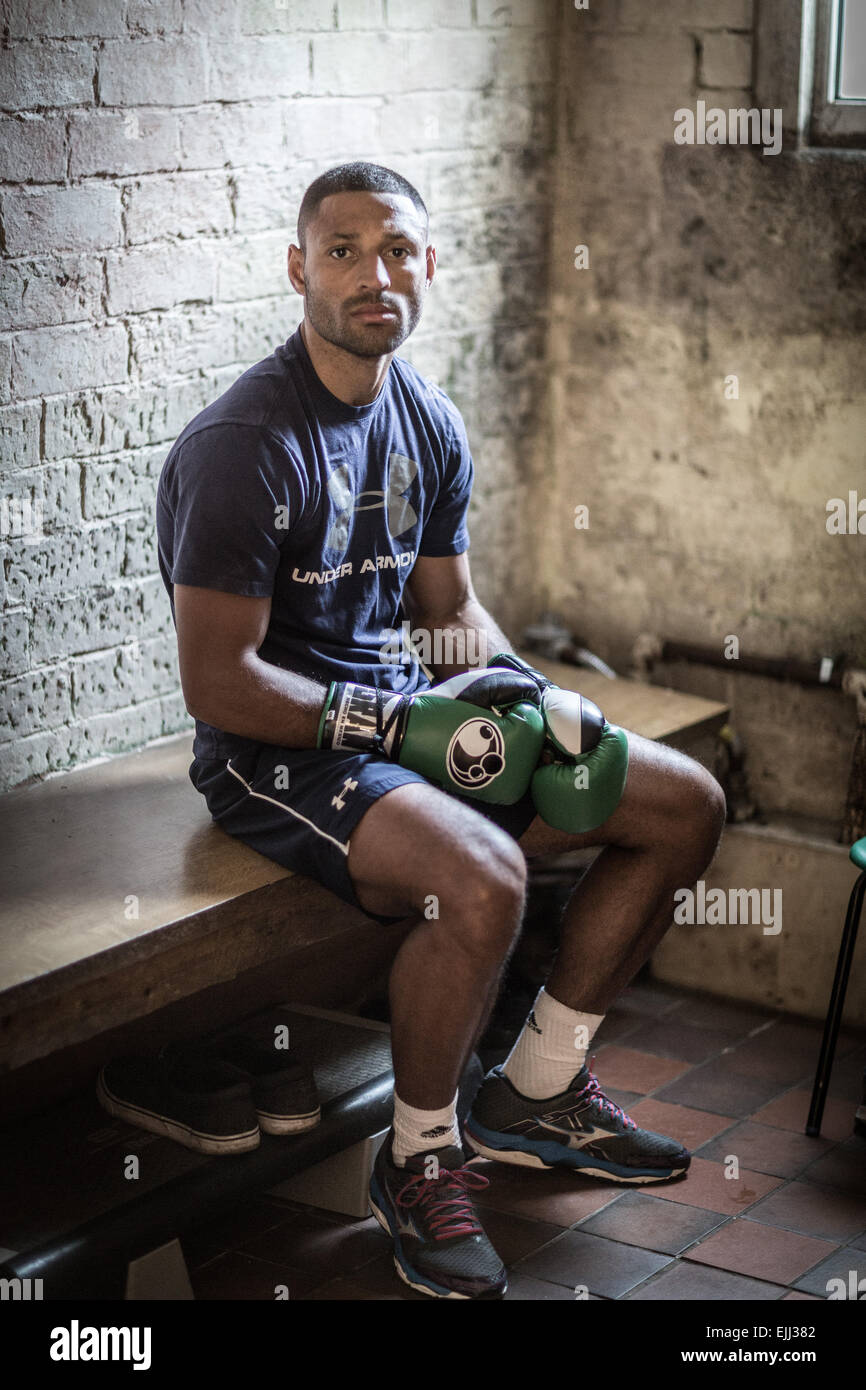 Sheffield, UK. 20th Mar, 2015. IBF Welterweight World Champion Kell Brook prepares to defend his title on Sat 28/March against Jo Jo Dan in Sheffield. Pictured in the Wincobank Gym in Sheffield . Credit:  Steve Morgan/Alamy Live News Stock Photo
