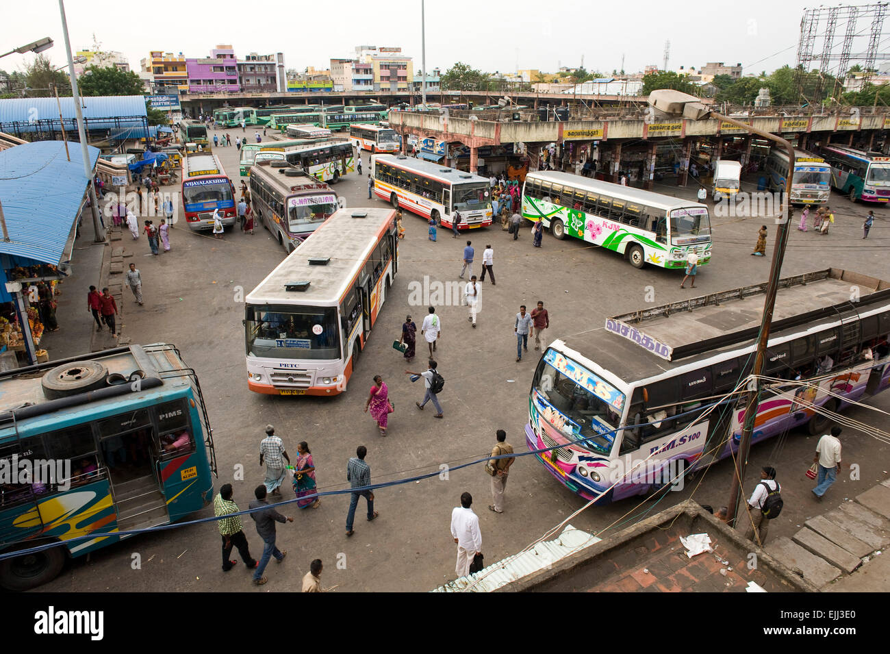 The central Bus Station in Pondicherry, Tamil Nadu, India Stock Photo