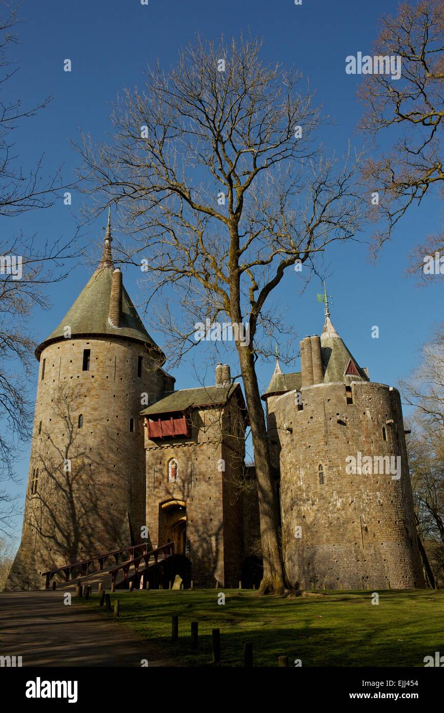Castell Coch (Welsh pronunciation: [ˈkastɛɬ kɔx]; Welsh for Red Castle) is a 19th-century Gothic Revival castle near Cardiff. Stock Photo