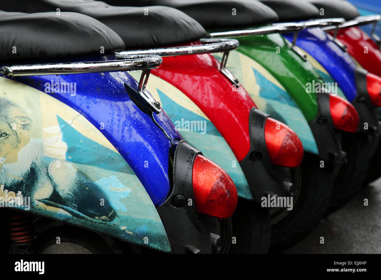 Mopeds lined up Stock Photo Alamy
