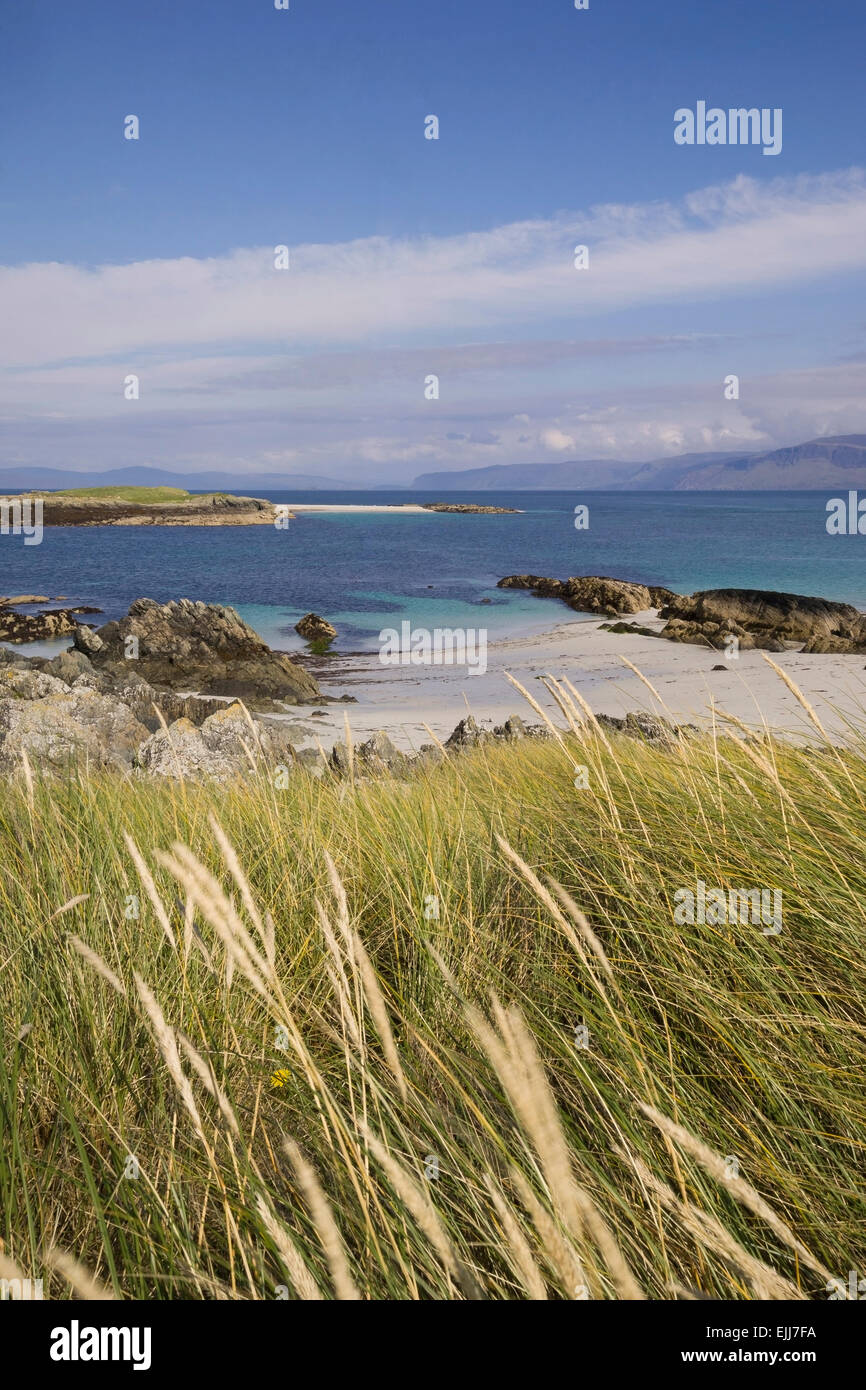 dunes and marran grass on beach at north end of iona in summer colours Stock Photo