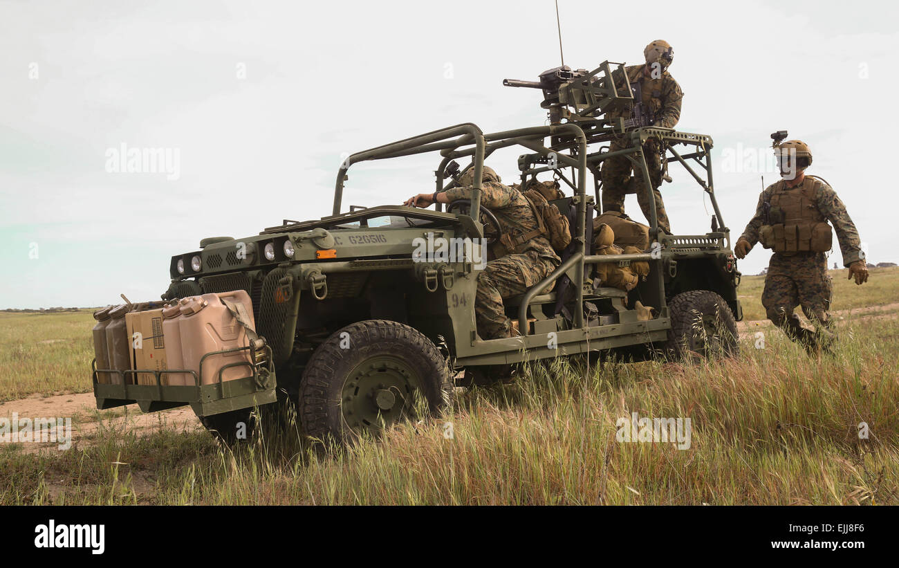 US Marines reconnaissance forces in a M1161 Internally Transportable Vehicle during a training exercise March 16, 2015 at Camp Pendleton, California. Stock Photo