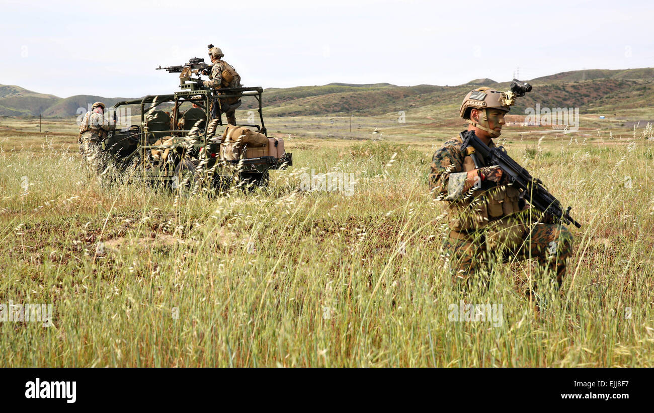 US Marines reconnaissance forces in a M1161 Internally Transportable Vehicle during a training exercise March 16, 2015 at Camp Pendleton, California. Stock Photo
