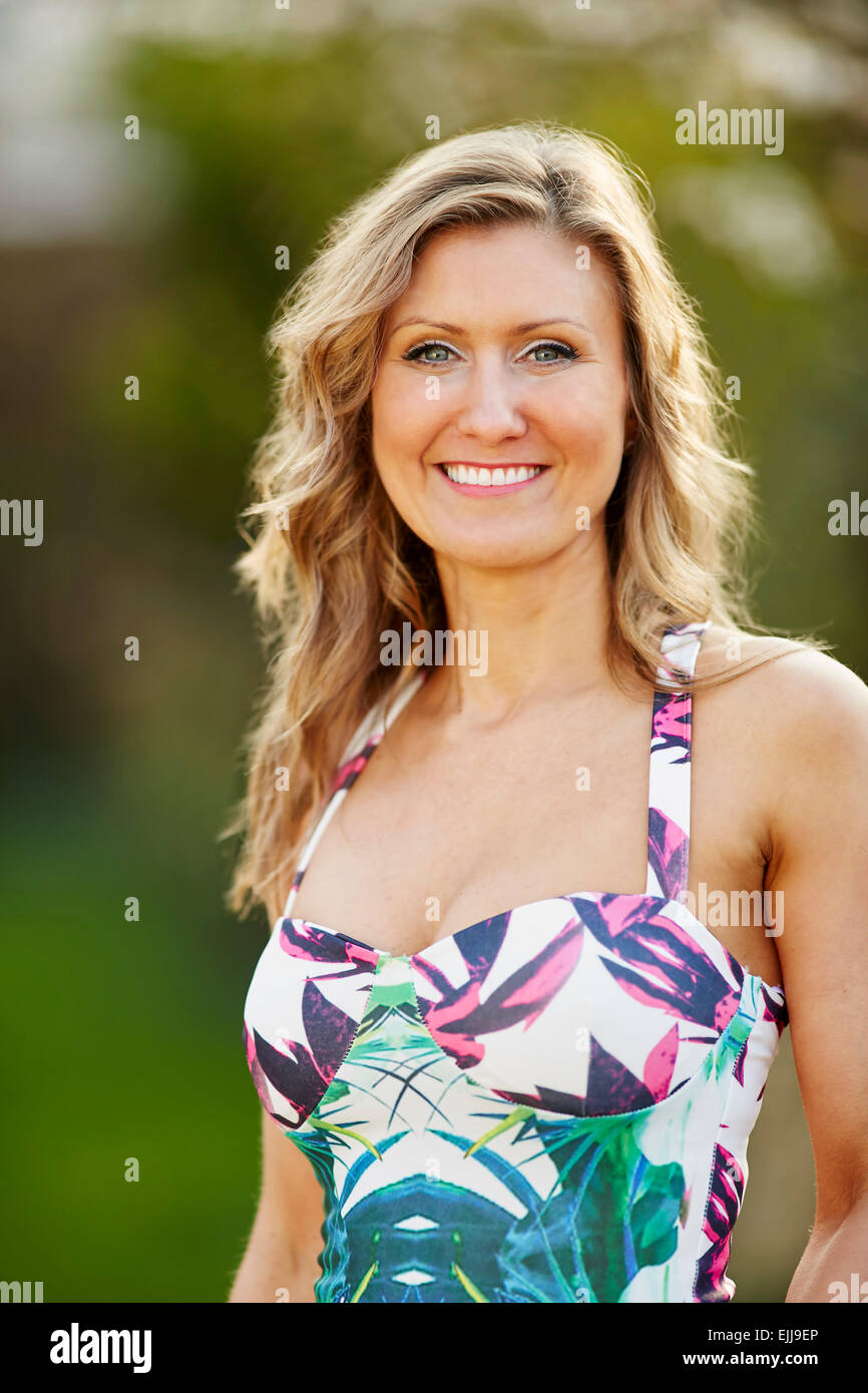 Portrait of pretty woman outdoors Stock Photo
