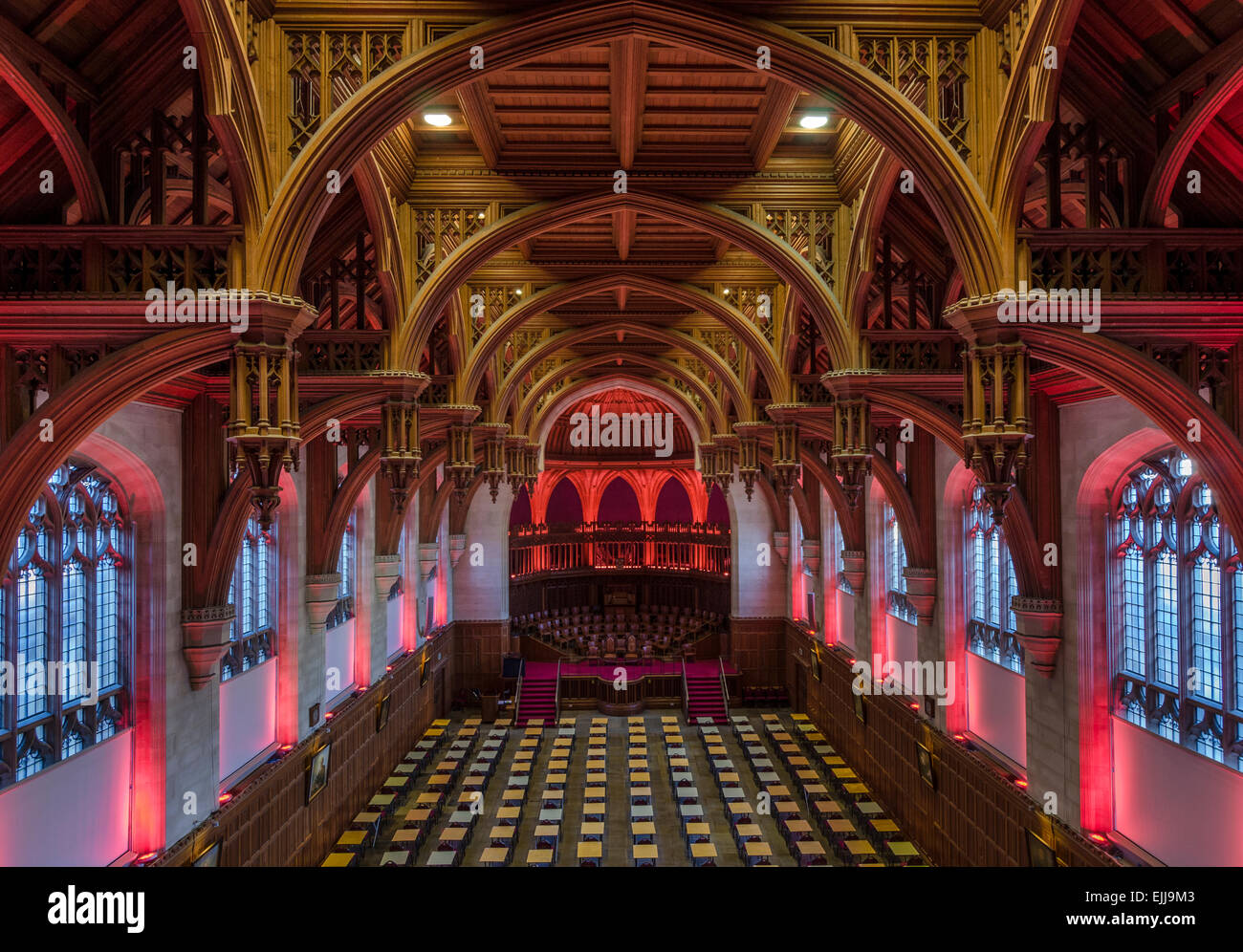 Interior of the Great Hall in the Wills Memorial Building, iconic building of the University of Bristol. Stock Photo