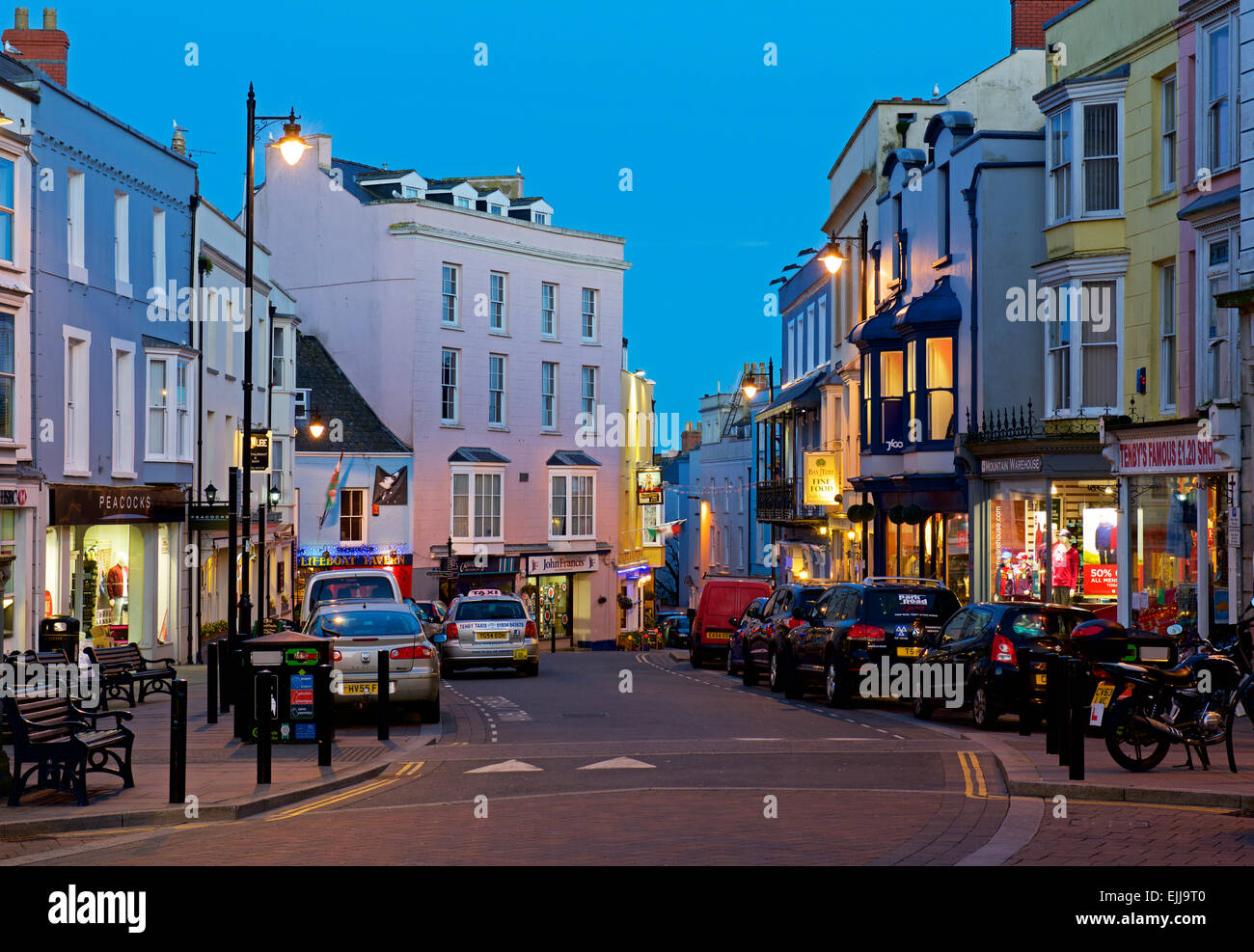 The centre of Tenby, at night, Pembrokeshire, Wales UK Stock Photo