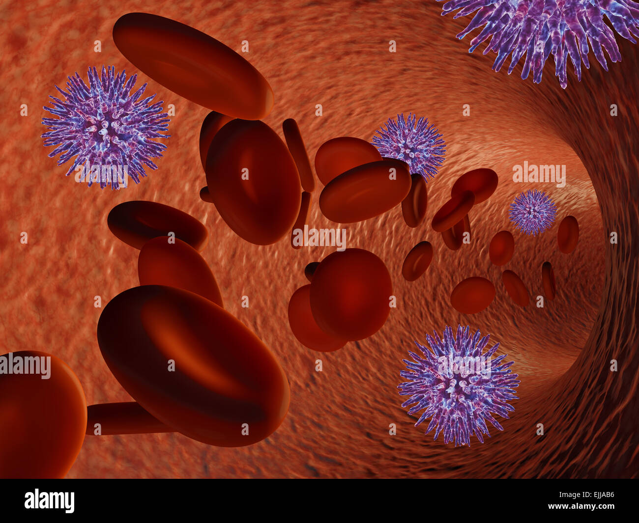 virus in the bloodstream of a blood vessel Stock Photo