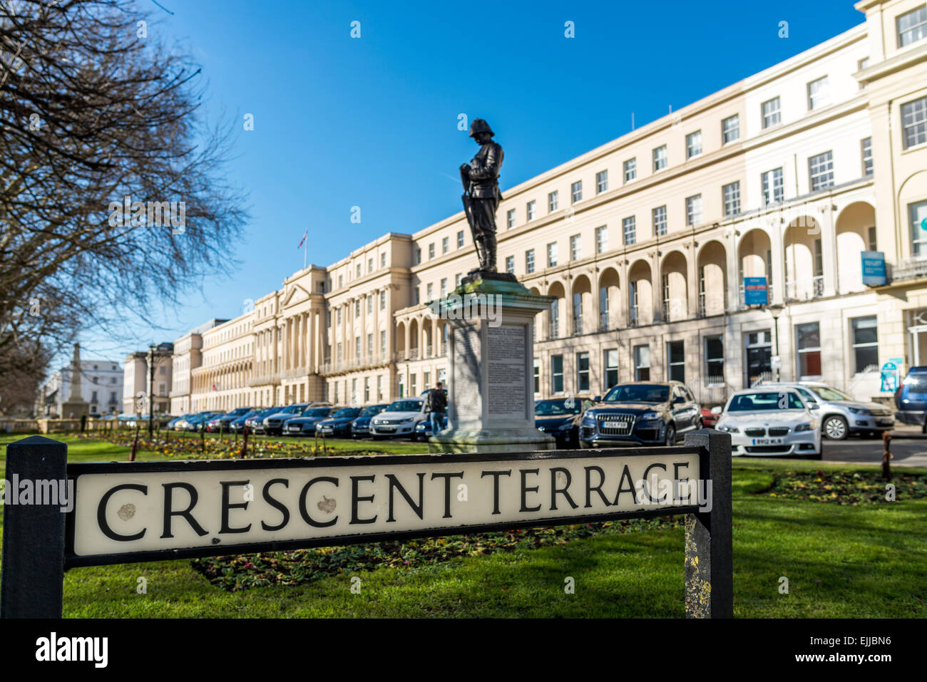 The Municipal Office Gardens in Cheltenham are on the Promenade and behind which is the Municipal Offices of the Borough Council Stock Photo