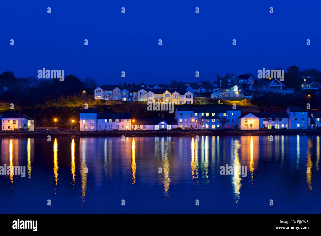 West End, Bideford, Devon, at night, and estuary of River Torridge